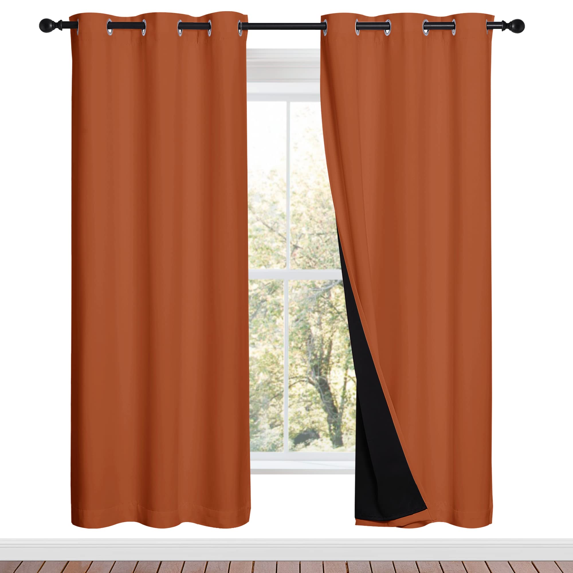 NICETOWN 100% Blackout Window Curtain Panels, Full Light Blocking Drapes with Black Liner for Nursery, 72-inch Drop Thermal Insulated Draperies (Burnt Orange, 2 Pieces, 42-inch Wide Per Panel)