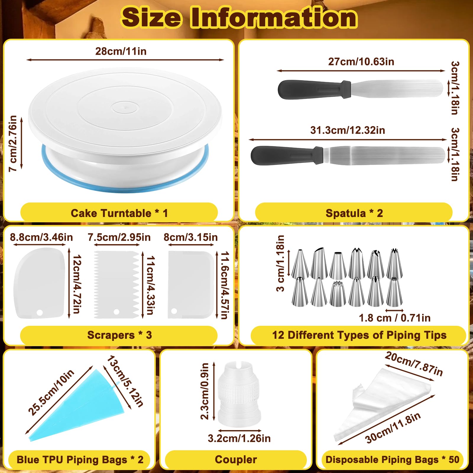 Kit Plateau Tournant Patisserie Rotatif, Ustensiles Plateau Gâteau avec 12 Embouts Glaçage, 2 Spatules Niveleur, 3 Grattoir, 50 Poches Douille Jetables, Accessoires Décoration Cuisson (71 Pièces)