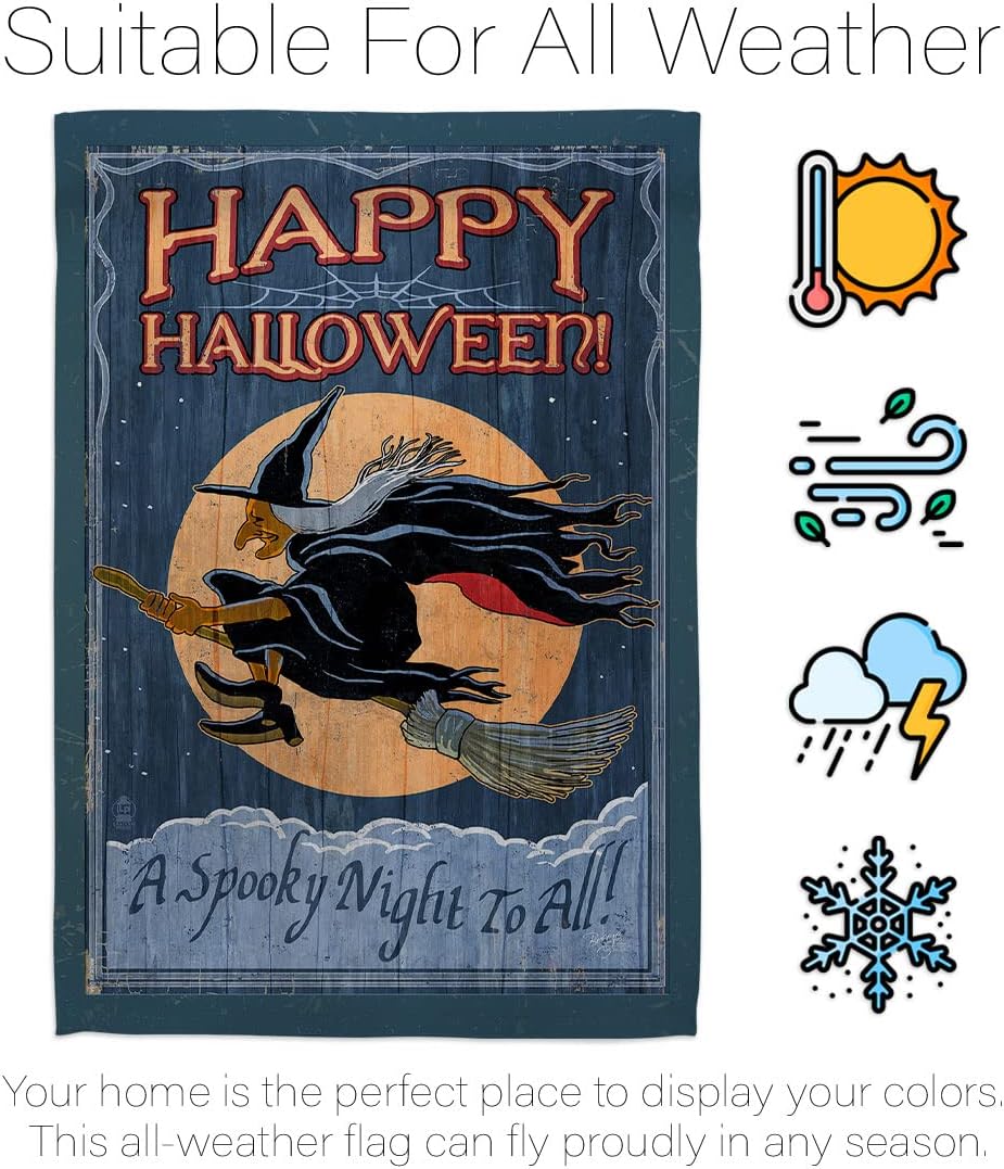Breeze Decor A Spooky Night Pack Fall Halloween Witch Trick or Treat Black Cat Season Autumntime Pumpkin Vintage Applique Banner Small Garden Yard Gift Double-Sided, House Flag 28" x 40", Made in USA