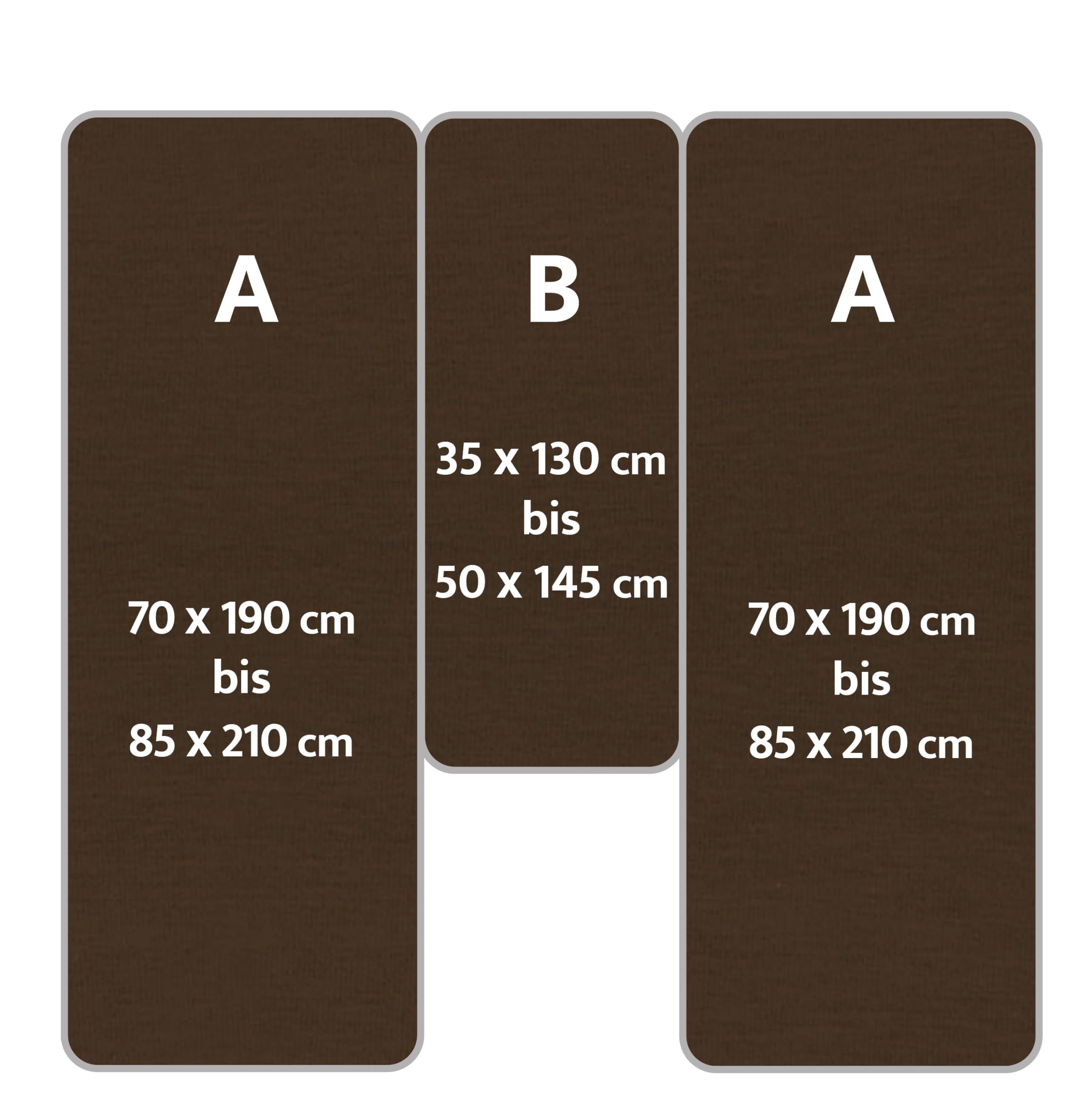 Spannbettlaken 3-teiliges Spannbettlaken-Set für Wohnmobile/-Wagen, mit elastischem Gummizug und großem Mittelstück 70x190-85x210 + 60x120cm (Tabak)