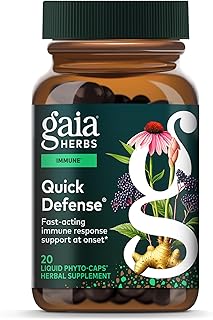 Gaia Herbs Quick Defense - Fast-Acting Immune Support Supplement* - Echinacea, Black Elderberry, Ginger & Andrographis - 20 Vegan Liquid Phyto-Caps (10 Servings)