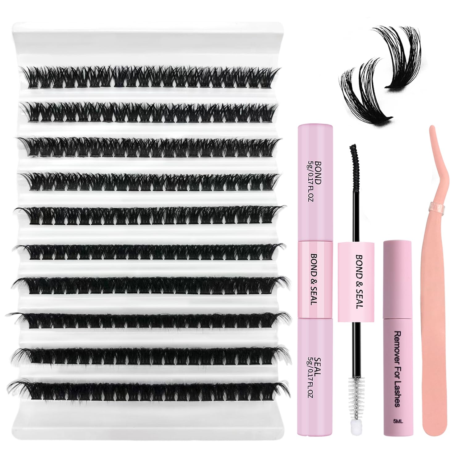 DIY Cluster Extensions Kit 200PCS Individual lash Extension Anforlin D Curl Lashes Cluster with Bond&Seal Remover Lash&Tweezers, Eyelashes Kit for Beginners Self Application at home(80D-0.07D-8-16mm)