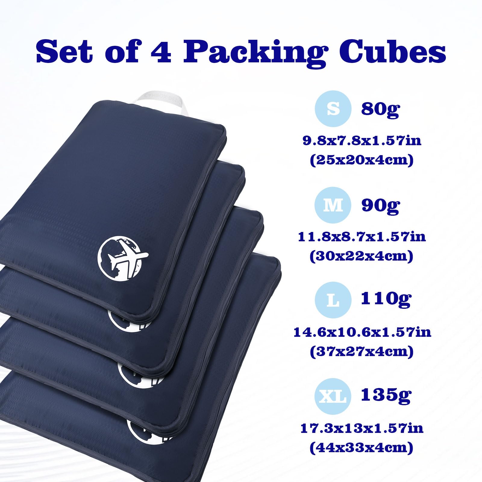 Sac de Compression, Nylon Ultralégers Sacs de Rangement de Voyage, Lot de 4 Packing Cubes d'emballage pour Valise, Organisateurs de Bagage pour Valise et Sac à Dos
