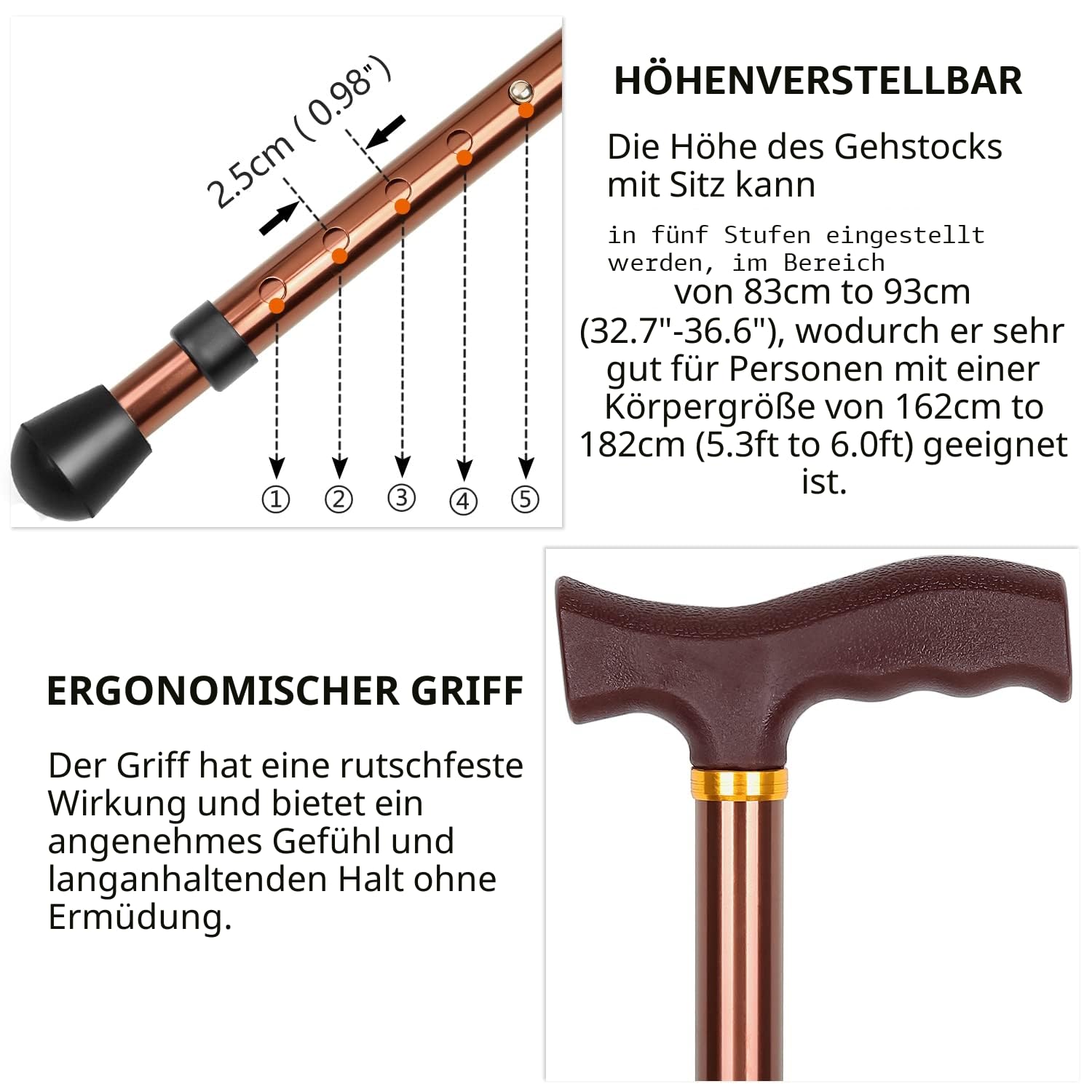 Gehstock mit Sitz für Männer 120 kg Kapazität, LINGTHIN große Sitzplatte ist höhenverstellbar, klappbar mit Sitzstäbchen, geeignet für ältere Menschen und Rehabilitationspersonen.