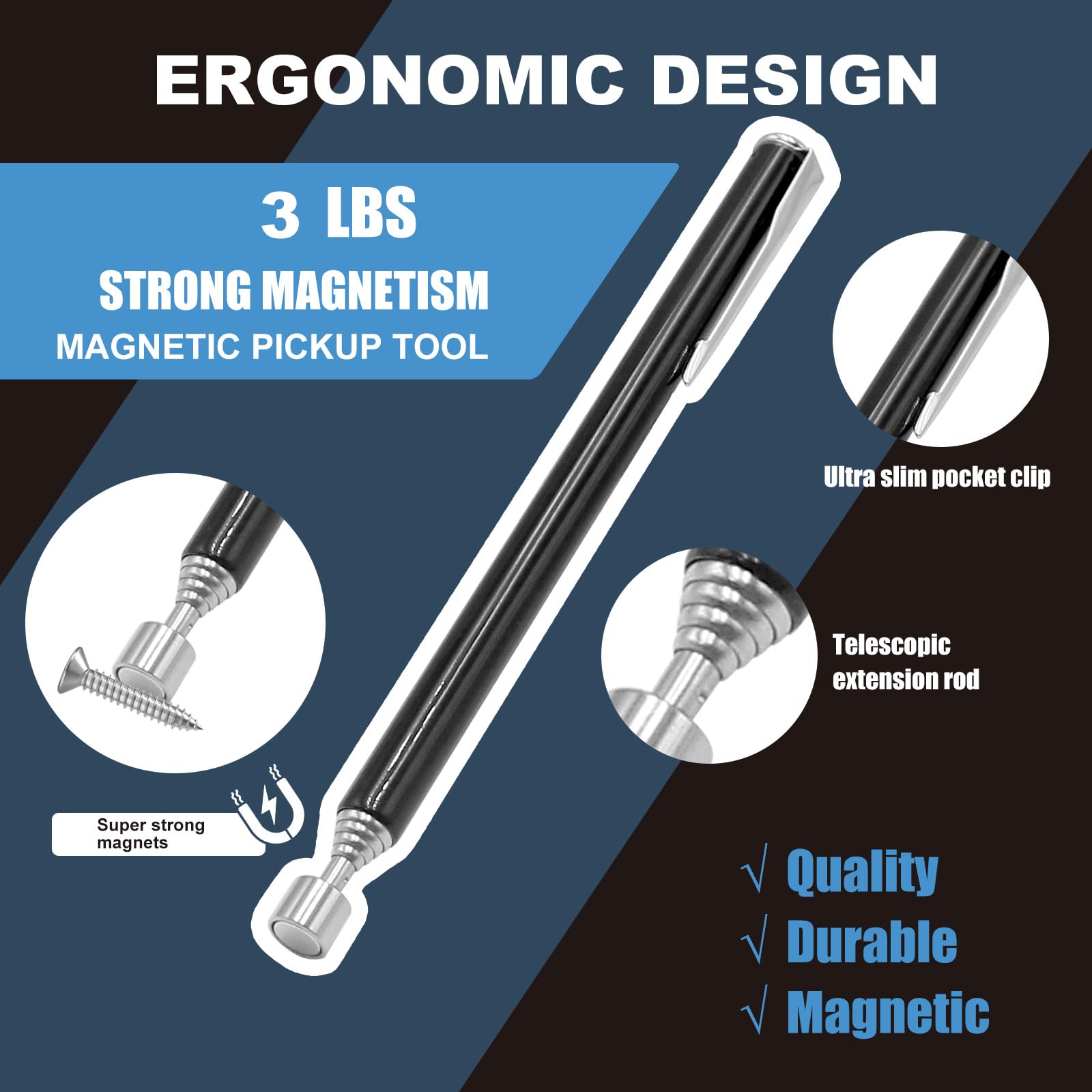 4 Piezas Recogedor Magnético Telescópico, Herramientas de Recogida Iman Flexible, Herramientas Magnéticas Telescópicas para recoger tornillos y tuercas y otros objetos metálicos (1.5LB 3LB 5LB 16LB)