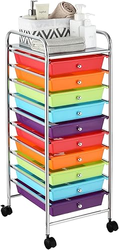 SILKYDRY Carrito de almacenamiento con ruedas de 10 cajones, carrito de organización con cajones para manualidades, herramientas de papel,