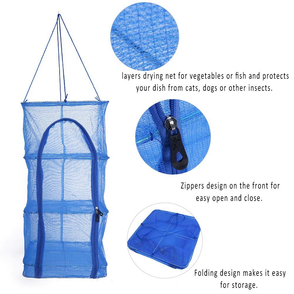 Séchoir à Herbes 4 étages Pliable En Maille Filet à Suspendre Pour Plantes Poissons Fleurs Legumes Avec Fermeture Eclair Et Sac De Rangement 60 X 76 Cm 92162139
