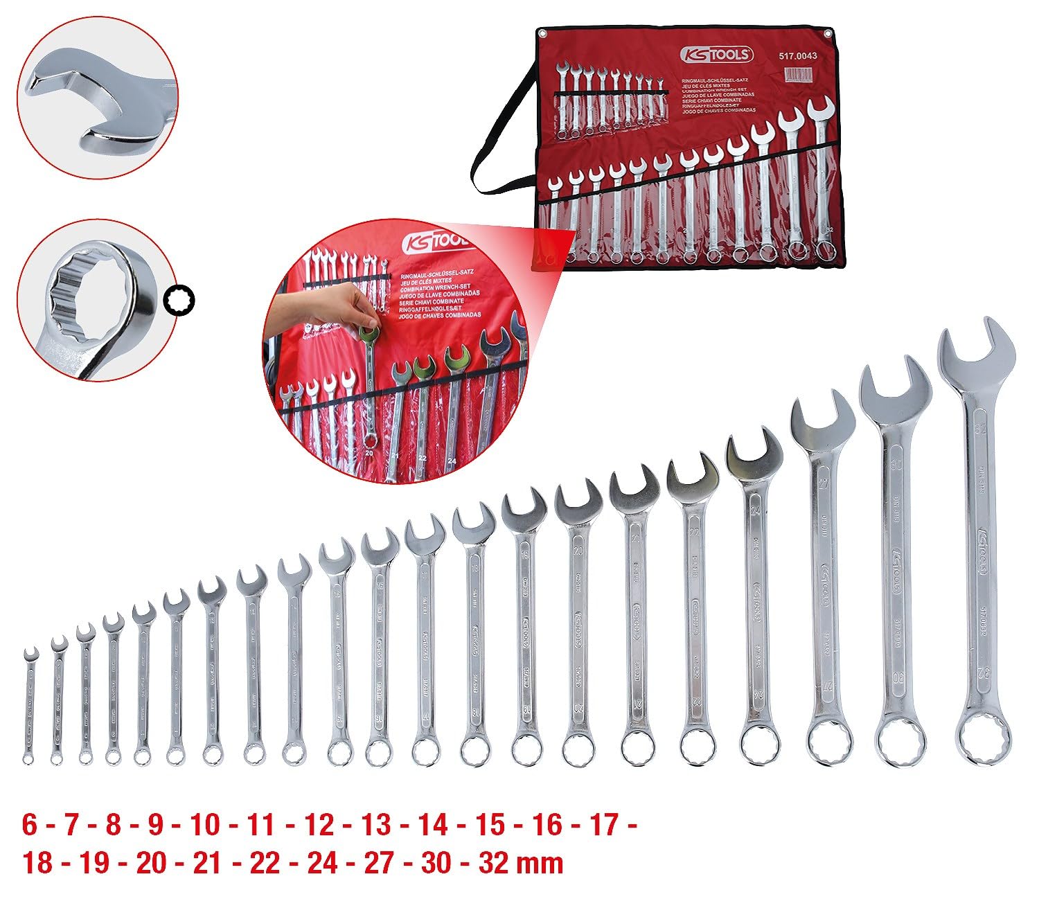 KS Tools 517.0043 Serie di chiavi combinate,inclinate,21pz.6-32mm