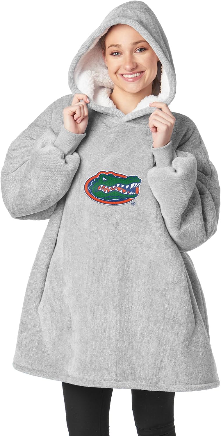Northwest NCAA Florida Gators Hoodler Oversized Sherpa Pullover, Embroidered Logo,Plush Wearable Blanket Sweatshirt, Soft Fleece with Front Pocket, One Size Fits Most