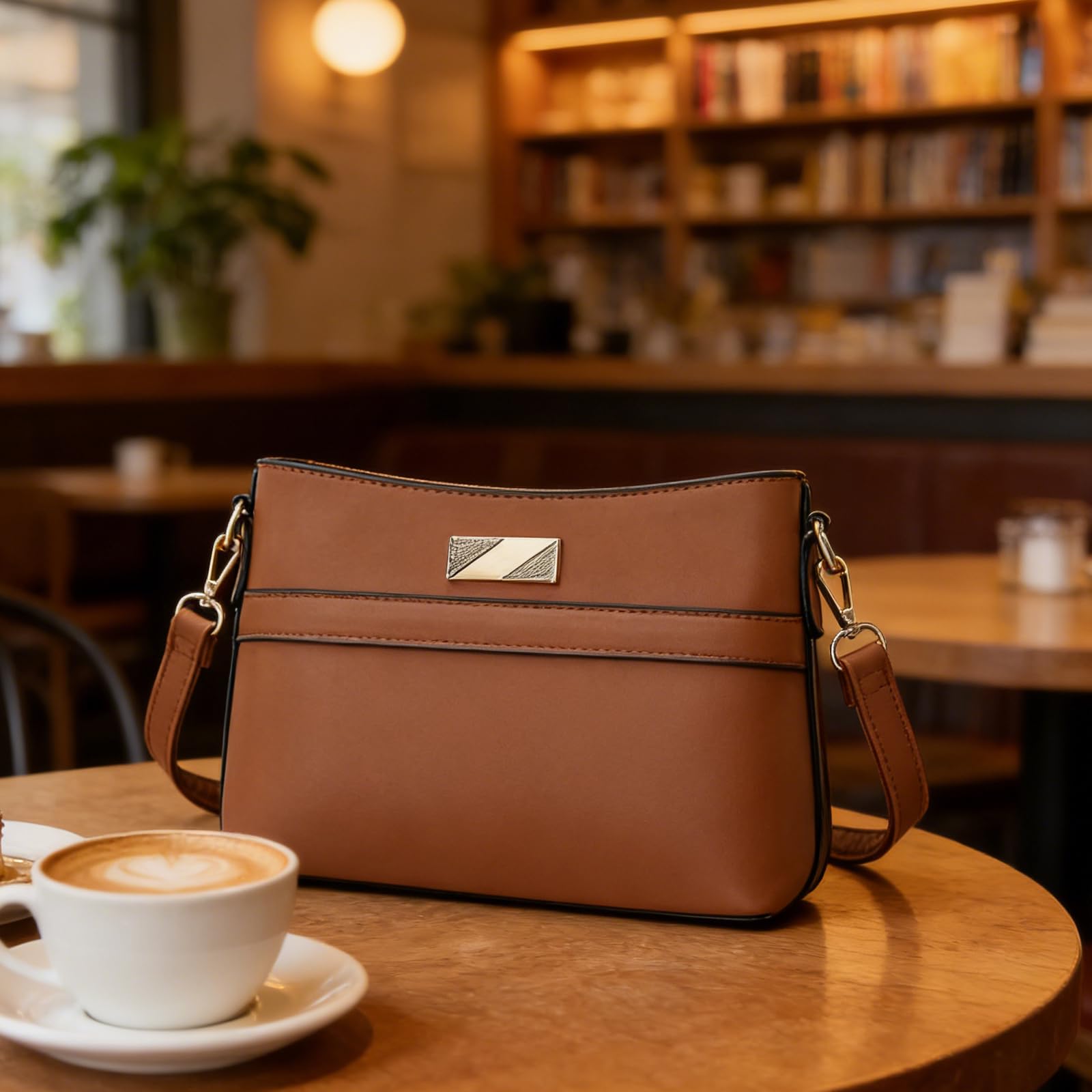 Borsa a tracolla in PU di grande capacità con tasche multiple e chiusura a cerniera borsa per lavoro, viaggi, shopping e uso quotidiano