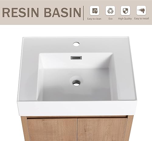 Miniatura 3 de Vanidad de baño independiente de 24 pulgadas con fregadero, tocador de baño de pie de 24 pulgadas, parte superior del lavabo de resina blanca,