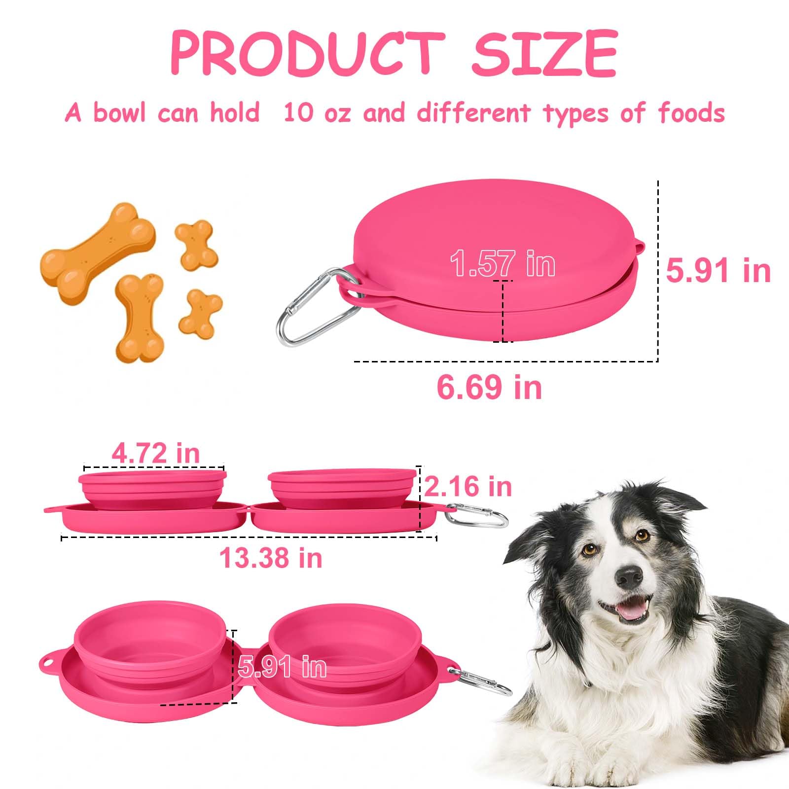 Gamelle à eau pliable 2 en 1 pour animal domestique - Gamelle portable avec mousqueton pour voyage, randonnée, camping, marche (rose)
