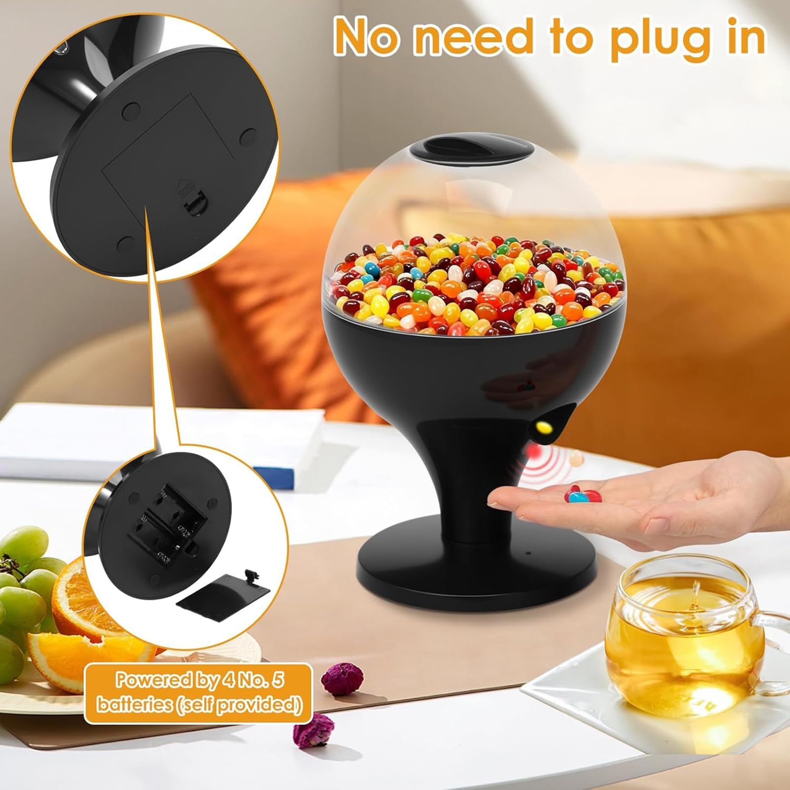 Automatic Candy Dispenser - Desktop Snack Holder with Sensor - Easy to Use Candy Vending Machine | Perfect for Office, Home, Countertops, Kids' Snacks, Beans, Nuts, Halloween & Christmas Party Treats,