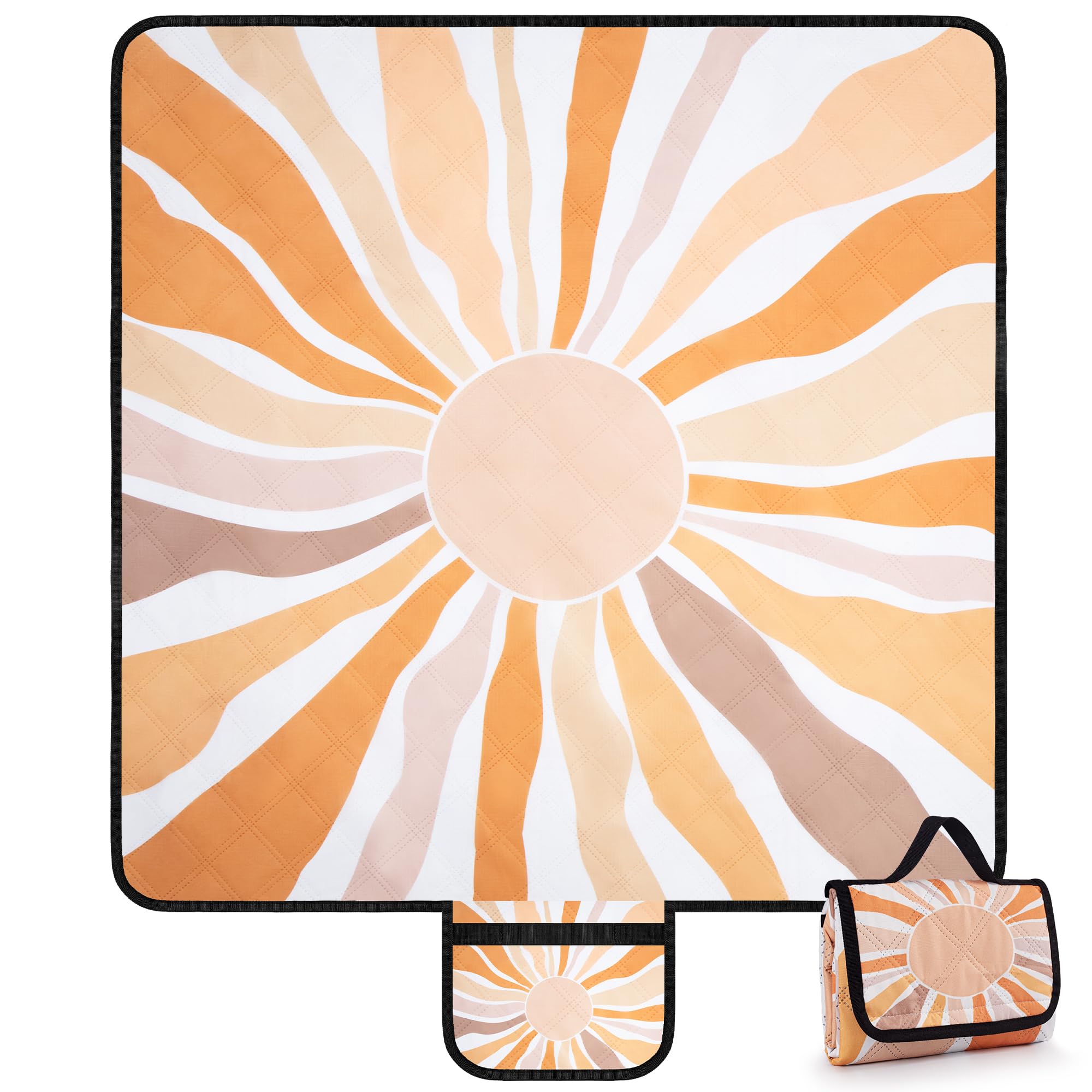 Jopee Groß Outdoor Picknickdecke, 200 x 200cm Wasserdicht Faltbare Stranddecke für 4-6 Personen, Leicht und Tragbar Campingdecke mit Tragegriff, Sandfrei Strandmatte für Strand, Picknick- Bohemian