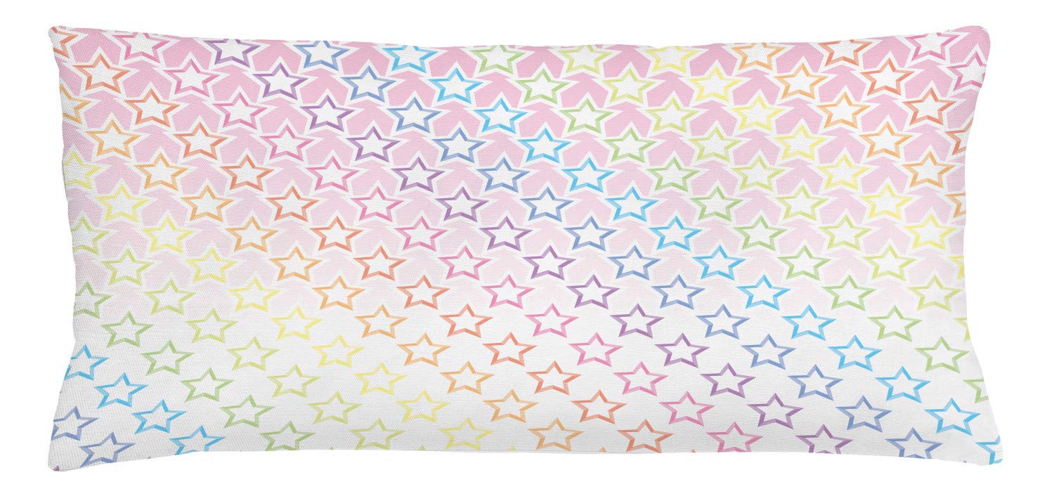 ABAKUHAUS Star Throw Pillow Cushion Cover, Stars in Rainbow Colors Galaxy Milky Wayme Teen Nursery Pattern Print, Decorative Square Accent Pillow Case, 36 X 16 Inches, Pink Multicolor