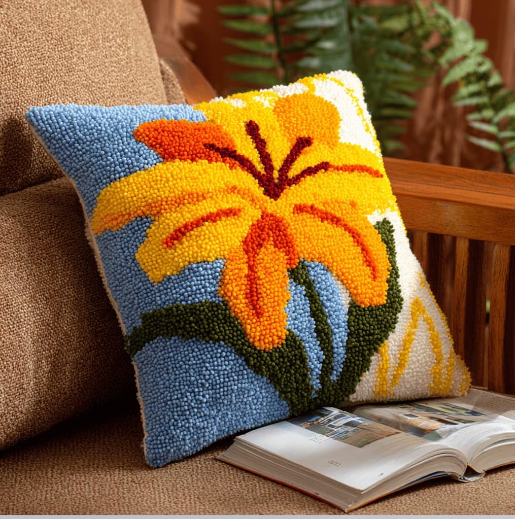 Kitquiver Latch Hook Kits Donkey for Adults,Lily DIY Latch Hook Cushion Kits and Latch Rug Kits Cross-Stitch Embroidery Cushion Cover for Home Sofa Decoration 17X17 in