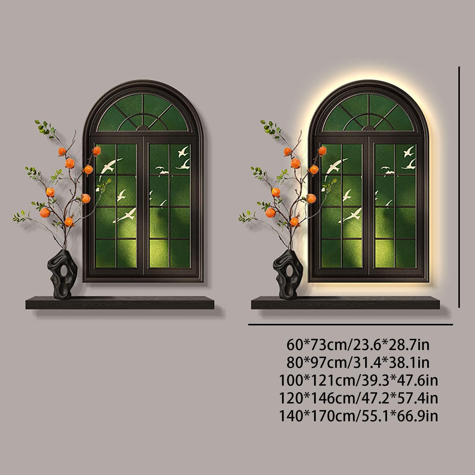 Decorazione artistica da parete illuminata, finta finestra murale con luci a LED, scultura moderna da appendere per ingresso, corridoio, atrio, decorazione per la casa