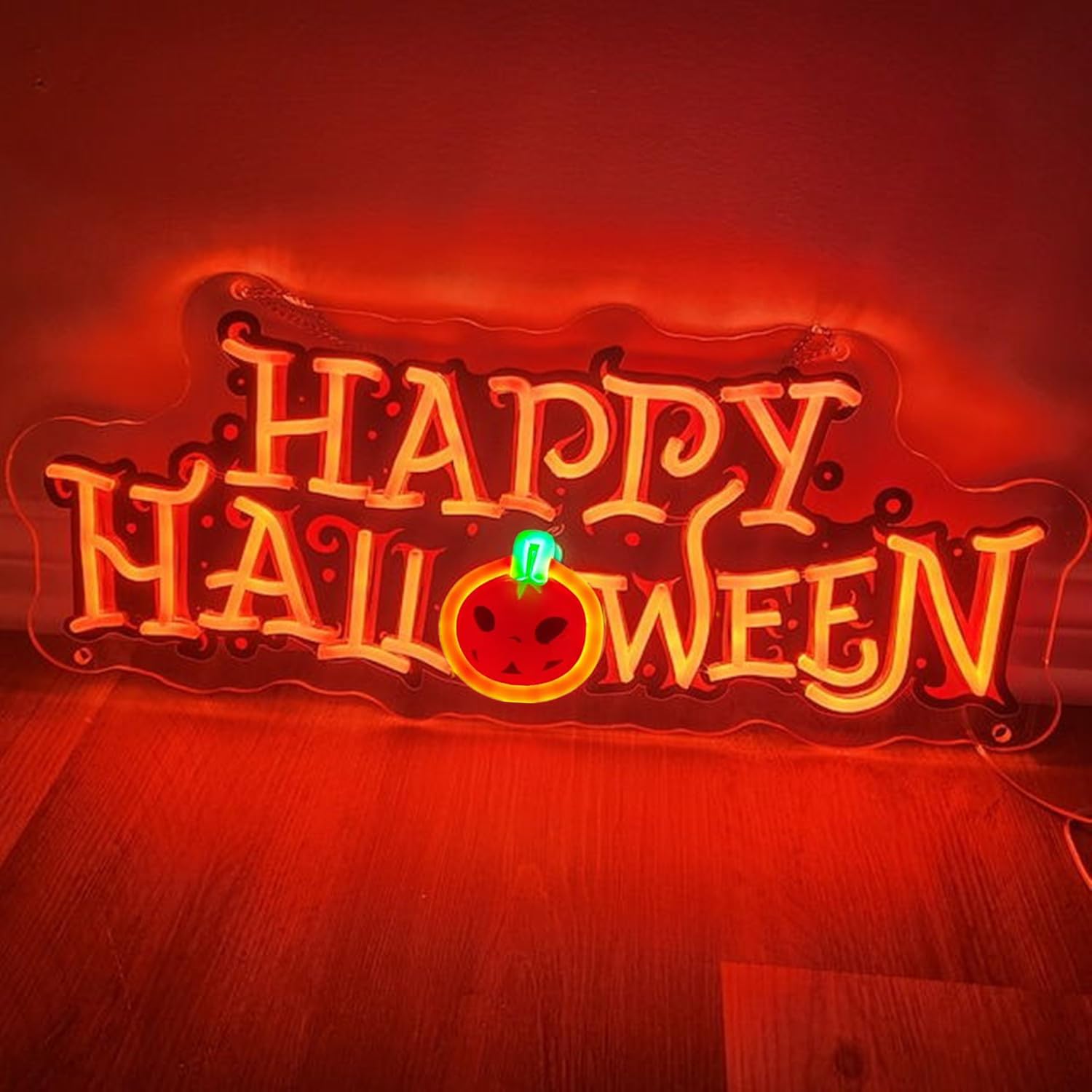 Großes Halloween Neonschild mit dimmbarem Schalter, USB Betriebenes Acryl Neon Schild LED Wanddekoration für Halloween Partys Deko, 17 x 10 Zoll