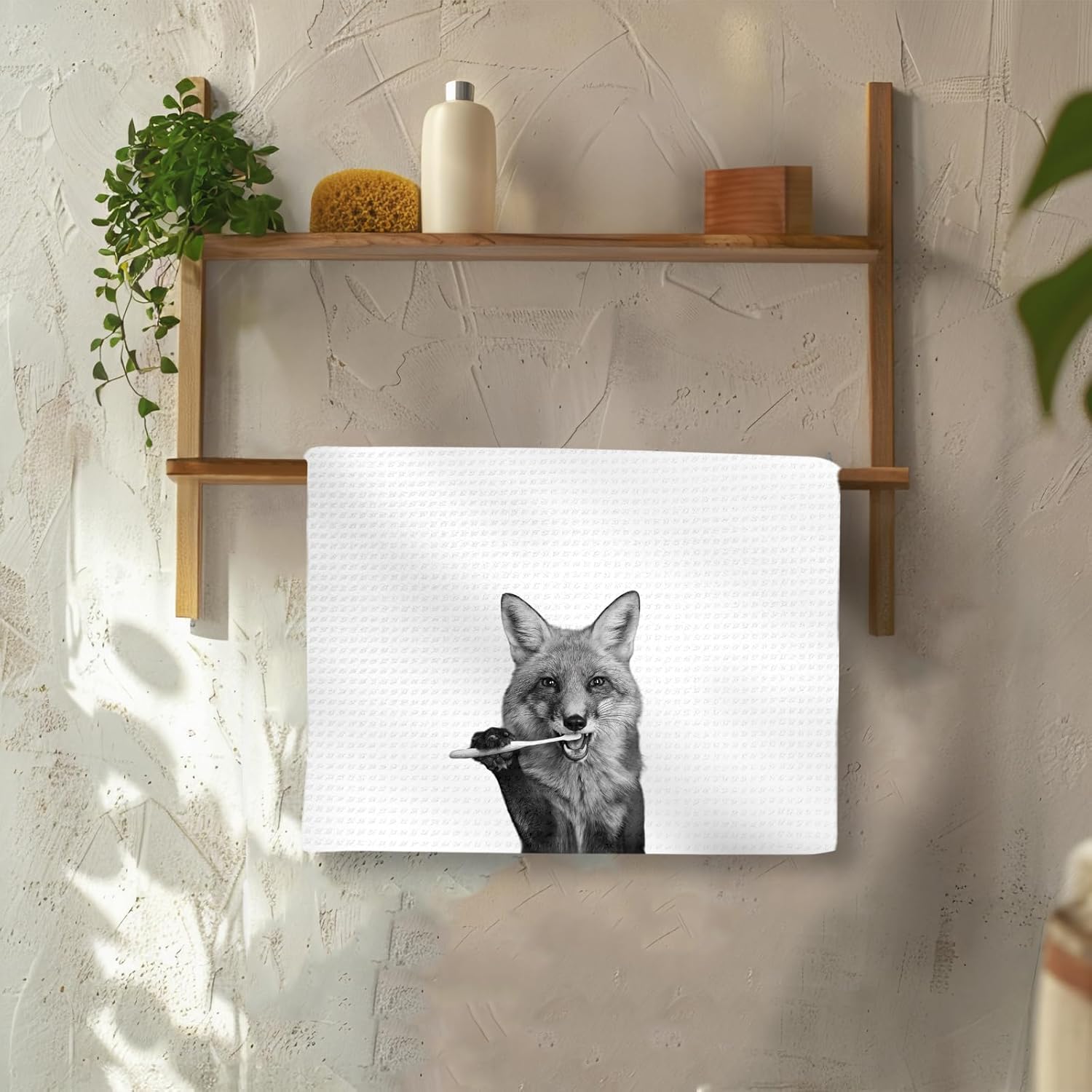 Funny Fox Hand Towels Set of 2, Fox Decor for Home Bathroom, Funny Forest Animal Brush Teeth Hand Towels for Washroom Restroom, Foxes Gifts for Kids, Cabin Foxes Kids Bathroom Decor, 16x24In - Image 4