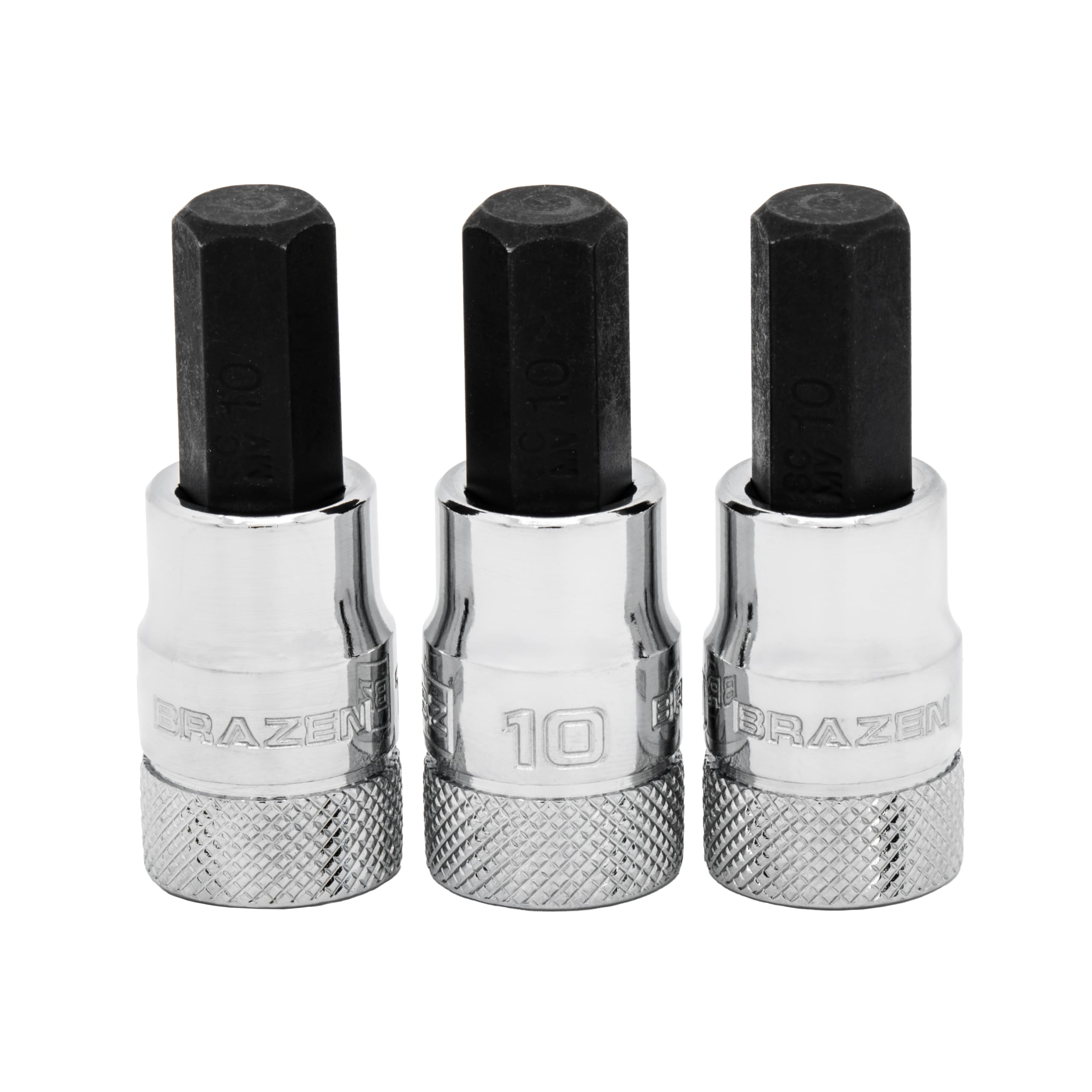 BRAZEN 10mm Hex Bit Socket/Allen Driver Three Pack (3/8" Drive, Short)