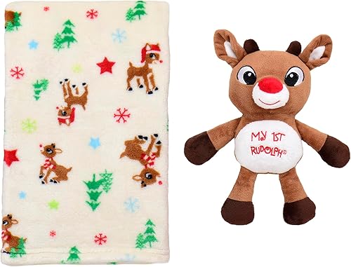 Miniatura 2 de Juego de regalo de 2 piezas de peluche y manta para bebé, mi primer bordado de Navidad (muñeca roja, 30 x 34 pulgadas)