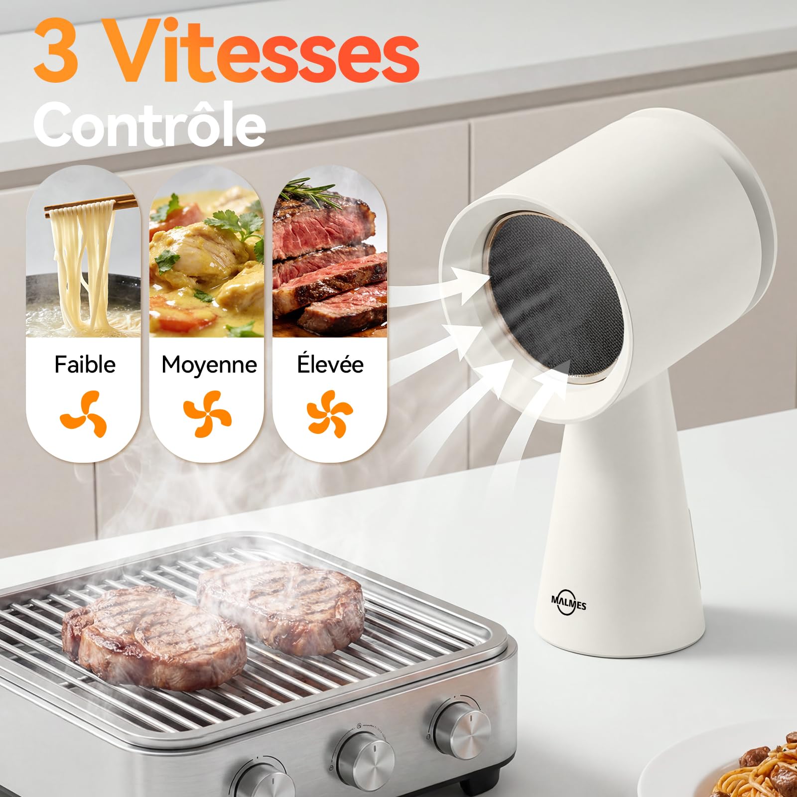 Mini Dunstabzugshaube,Tragbare Abzugshaube mit 3 Geschwindigkeiten,Mobile Dunstabzugshaube mit Austauschbarem Filter für BBQ,Kochen,Hot Pot,Camping,Wohnmobil,Küche,Wohnung, Weiß