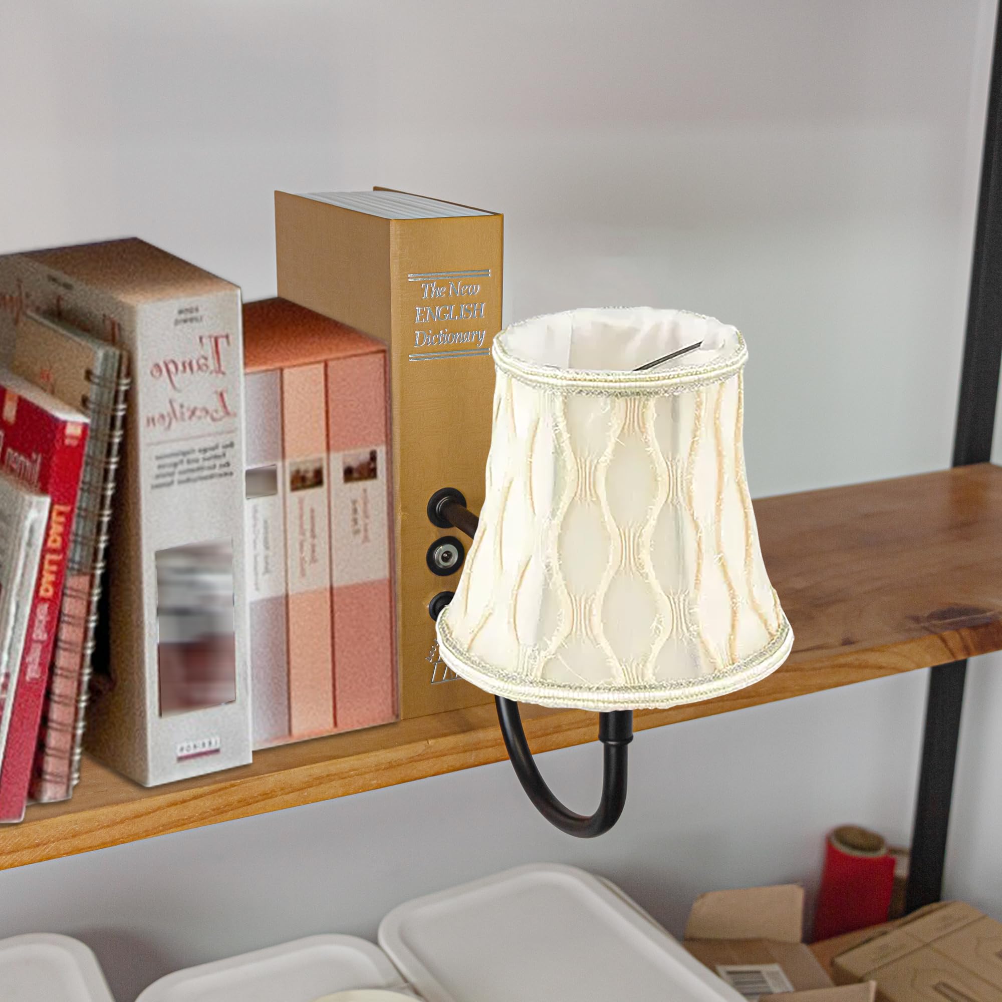 LED Buchlampe mit Fernbedienung, Vintage Dimmbar Nachttischlampe mit Stoffschirm 1xE27-Fassung, Wiederaufladbare Tischlampe Zeitschaltuhr für Nachttisch Beistelltisch -DZ0332/2
