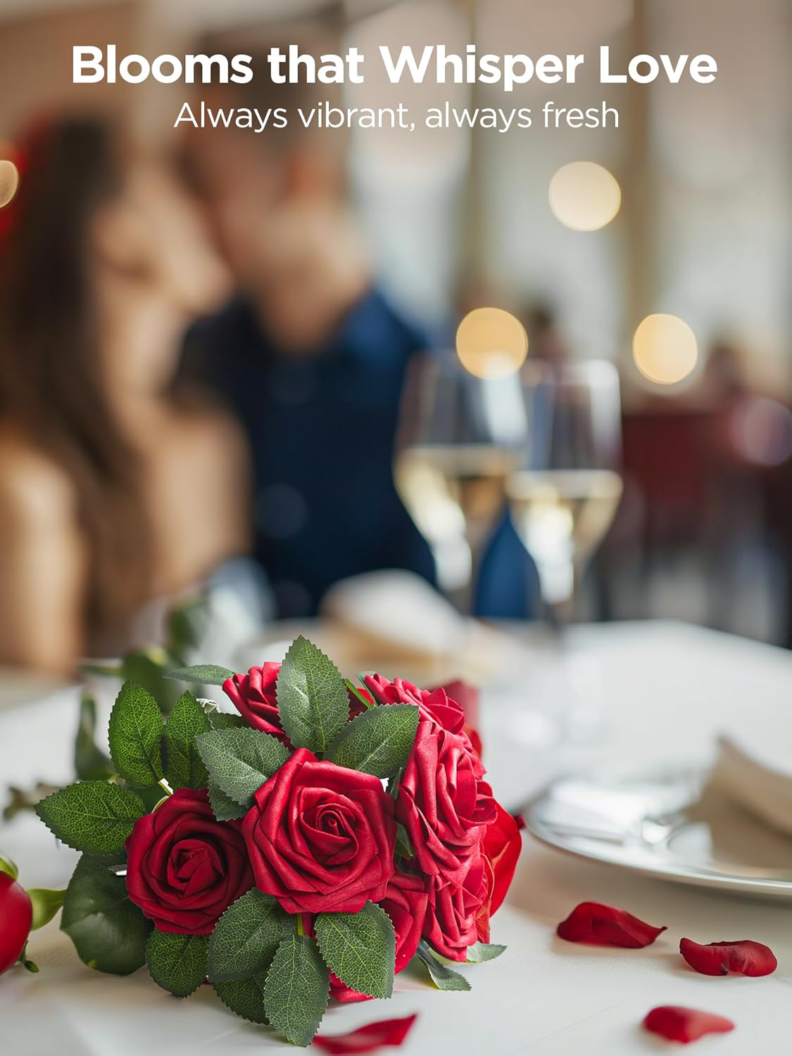 InnoGear Artificial Flowers, 25 Pcs Dark Red Foam Fake Roses Bulk with Stems for Decoration DIY Wedding Bouquets Centerpieces Bridal Shower Party Christmas Tree - Image 2