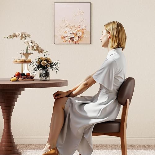 Miniatura 4 de Furniliving Juego de 4 sillas de comedor de madera de roble, sillas de cocina tapizadas de cuero moderno de mediados de siglo con madera maciza,