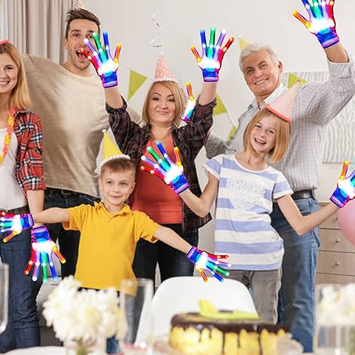Miniatura 5 de COTRUERE Guantes con luz LED, arco iris, regalos de Pascua para niños y adultos, guantes brillantes de luz rave, juguetes geniales, rellenos de