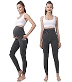 Maternity Leggings Pregnant Over-Bump Pant with Pockets Stretch for Workout Yoga