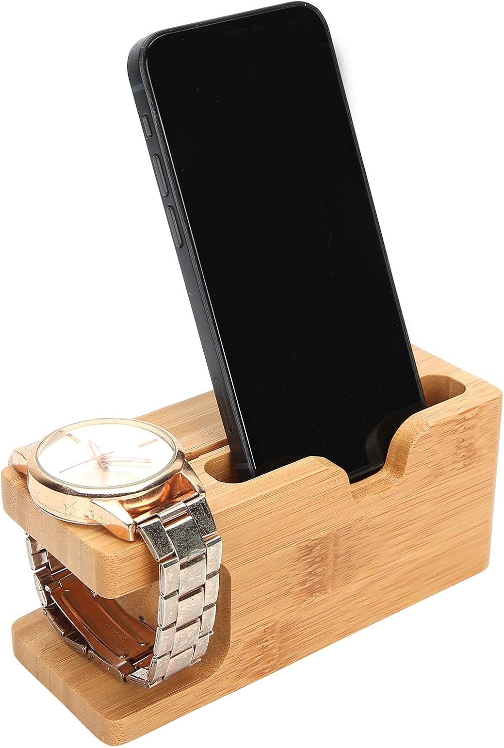 Bamboo Charging Station Organizer, Desktop Docking Charging Stand Fast Charging Station for Cell Phone and Watch