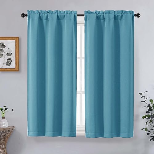 Miniatura 154 de OVZME Cortinas opacas turquesa para tratamiento de ventanas pequeñas, cortinas cortas con bloqueo de luz para ventana de cocina sobre el fregadero,