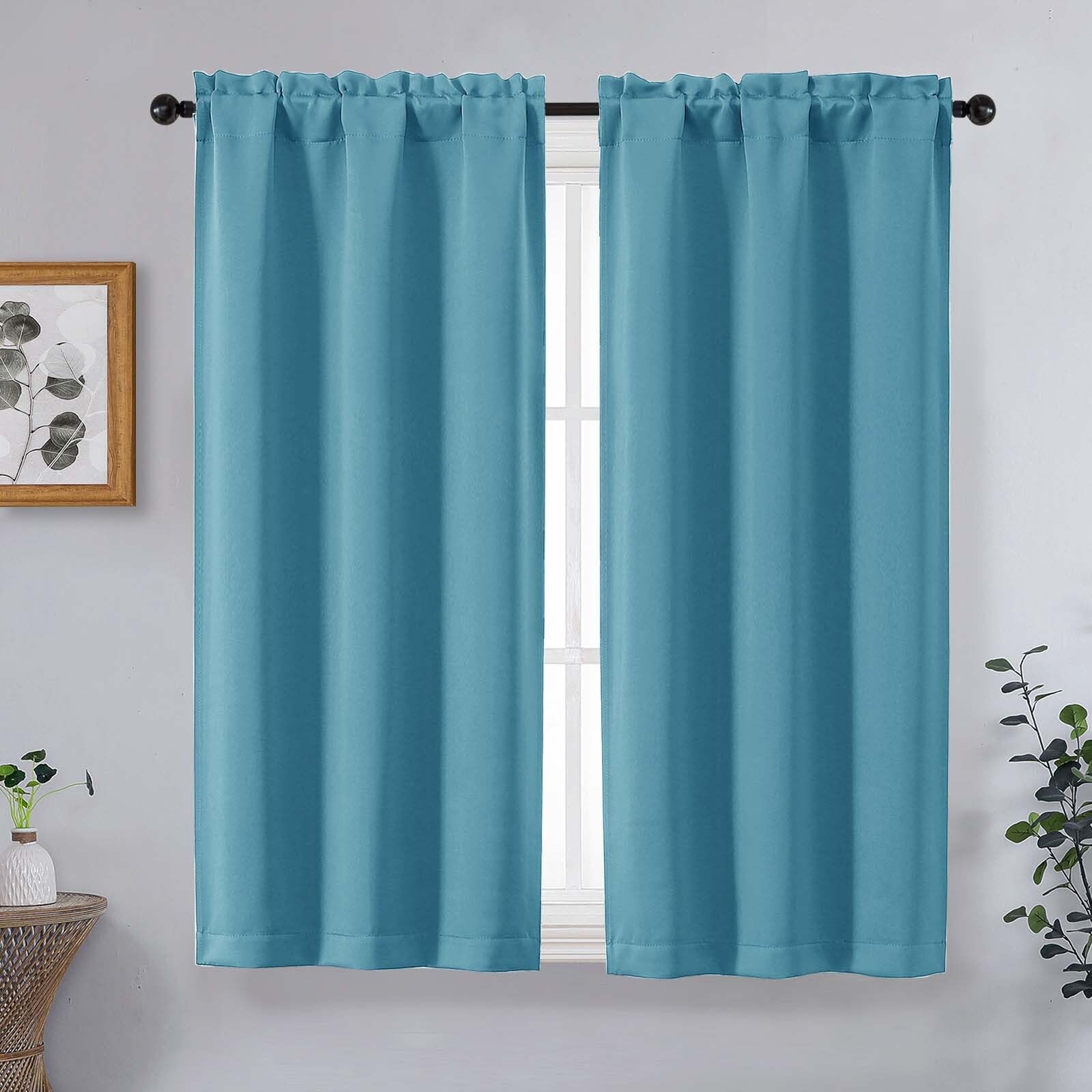 OVZME Turquoise Short Blackout Curtains for Bedroom 45 Inches Long 2 Panels Set, Solid Thermal Insulated Blackout Curtains, Energy Saving Soft Fabric Window Drapes, Dual Rod Pocket, 2x40Wx45L Inches
