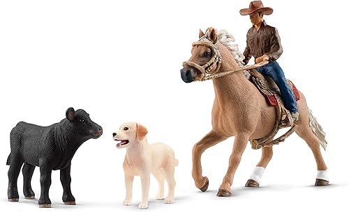 Schleich Farm World juguete de roeo para niños aventuras de equitación occidental con juguete de vaquero jinete y caballo juego de 6 piezas a partir