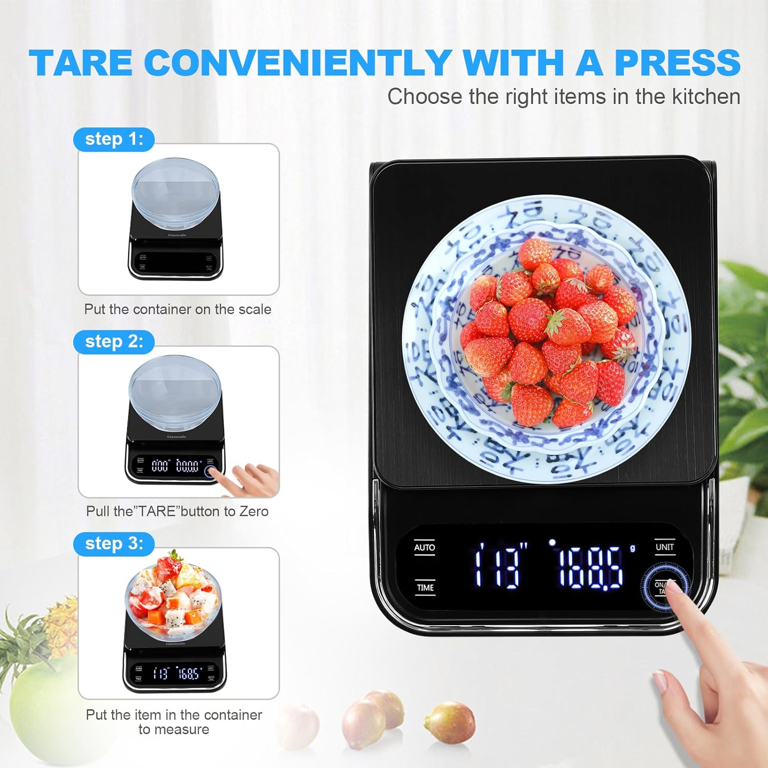 Coffee Scale With Timer - Digital Espresso Scale Rechargeable, Back-Lit LCD Display, 4 Units, 3kg/0.1g High Precision