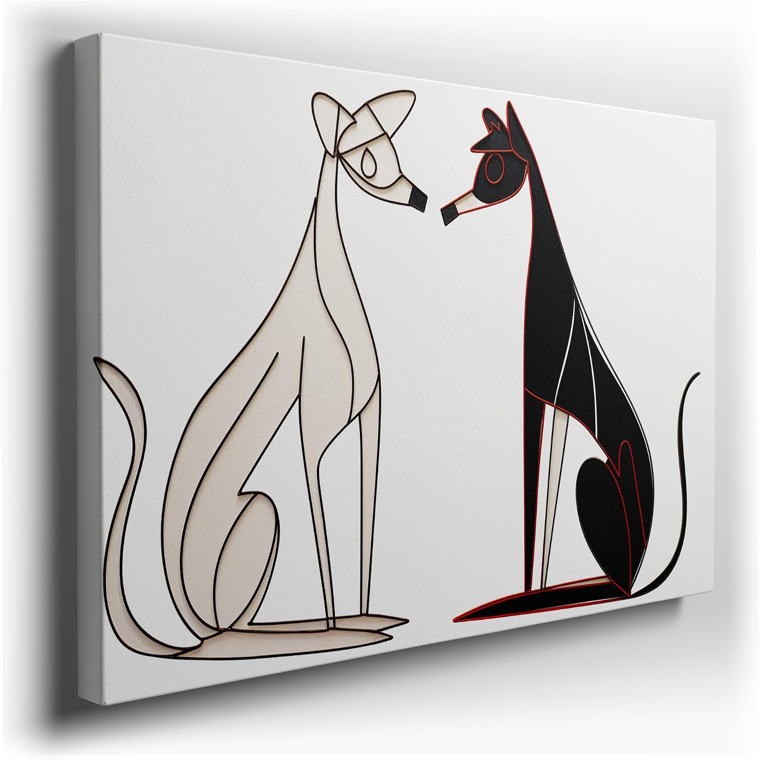 Canvas for Living room. Nose to Nose in Monochrome - The Elegance of Canine Contrast, 27 x 18 inch Canvas Wall Art - Ready to Hang - 69x46 cm (27x18 inch)
