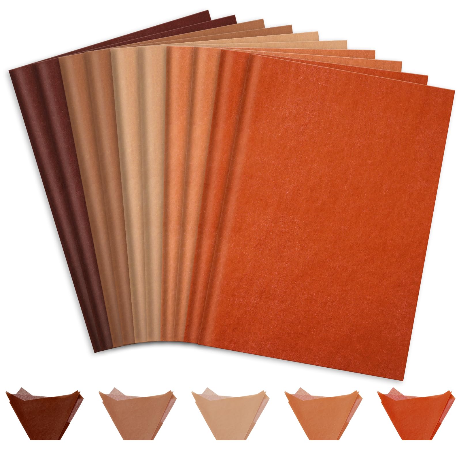 Whaline Lot de 100 feuilles de papier de soie marron - 5 couleurs - Papier cadeau décoratif d'automne pour la récolte d'automne, Thanksgiving, Halloween, fête, loisirs créatifs, 35,6 x 50,8 cm