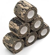 Camo Wrap Tape, 6 Roll Military Camouflage Stretch Form Bandage Hunting Self-Adhesive Protective Strip for Hunting Camera Flashlight Bicycle