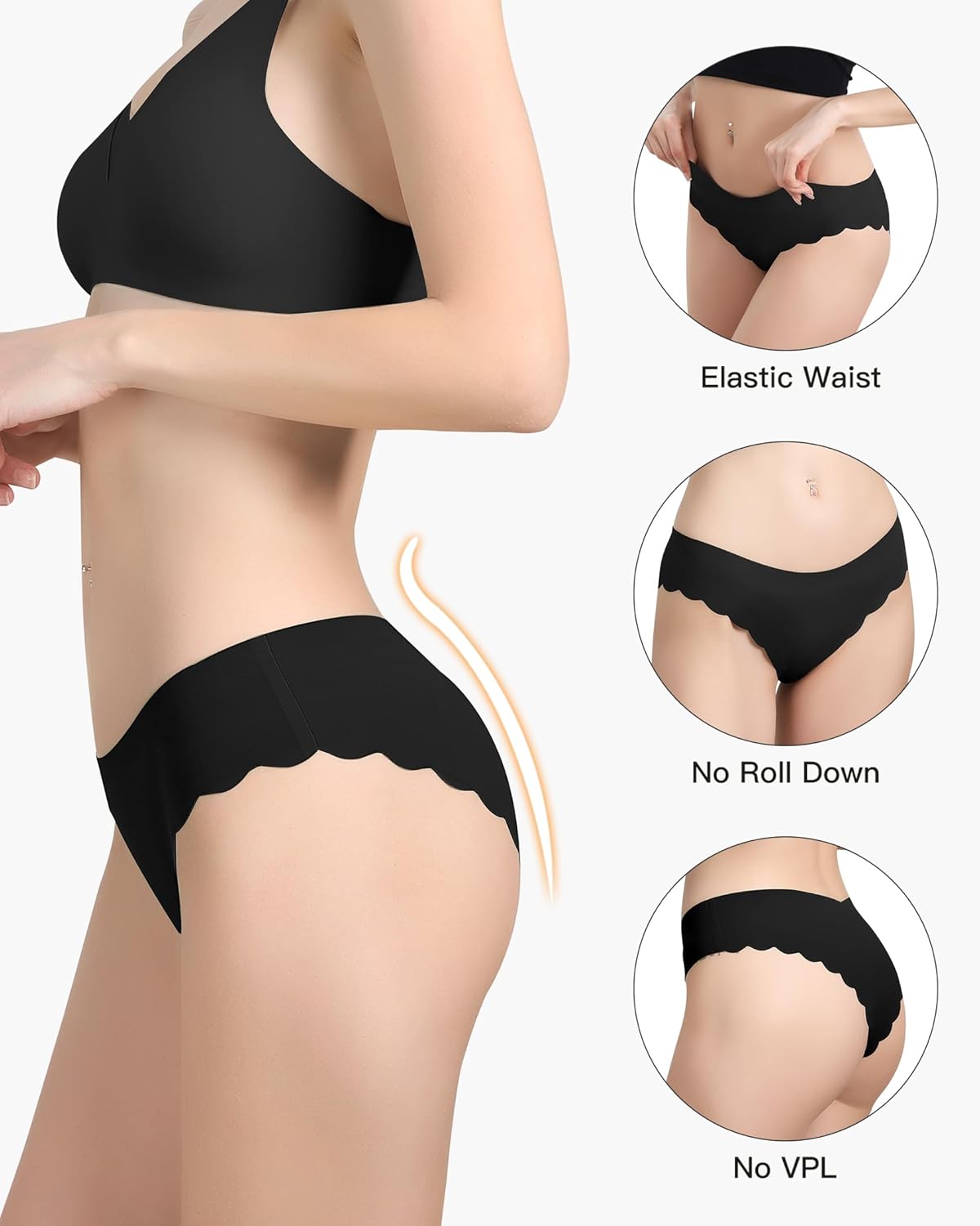 LEVAO Seamless Underwear for Women No Show Ice Silk Bikini Breathable Hipster Wavy Sides Invisibles Panties 7 Pack S-XL - Image 3