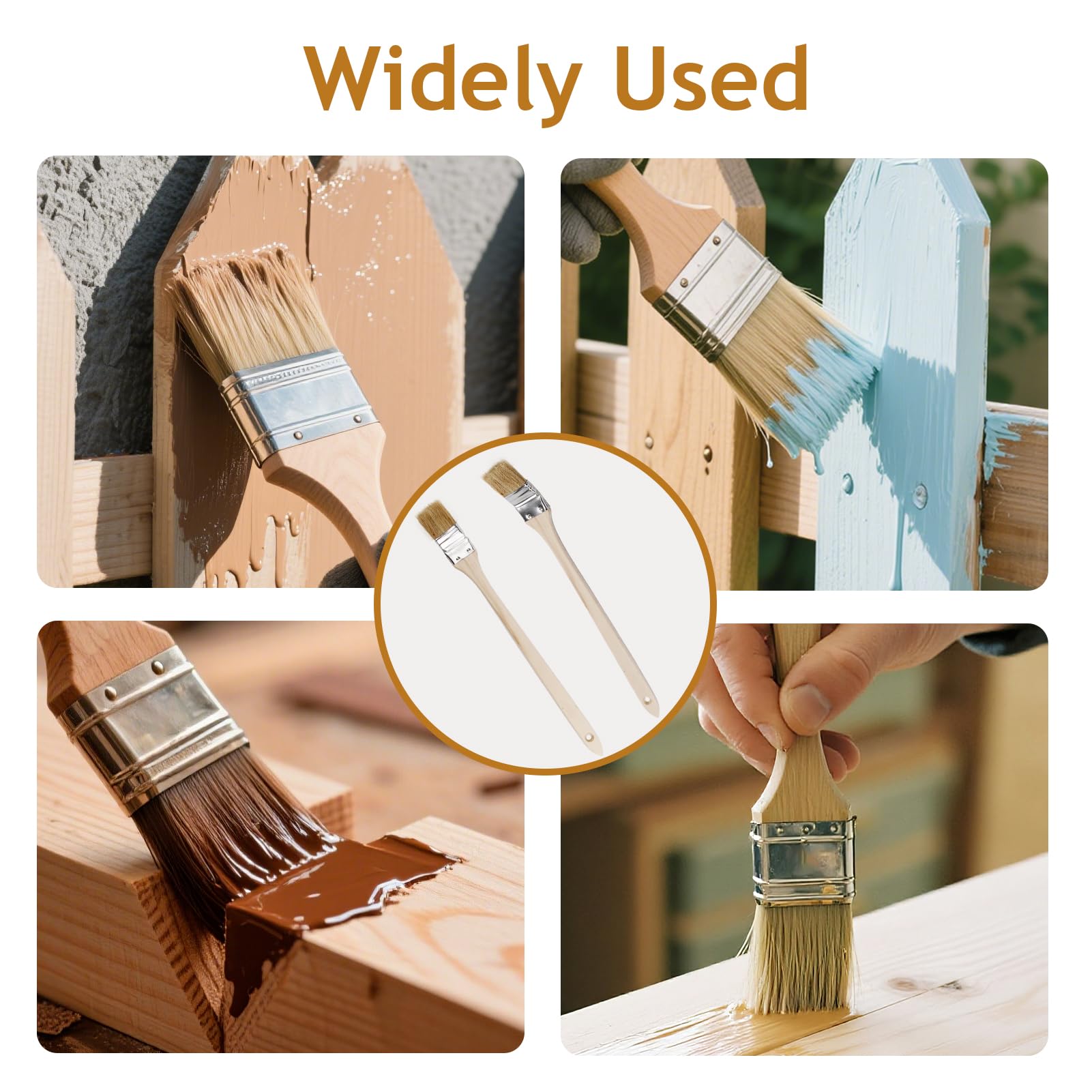Lot de 5 pinceaux coudés de 40 mm avec long manche en bois pour radiateur pour couper et bordurer, mélange de poils synthétiques et naturels pour murs, garnitures, meubles, clôtures, zones étroites