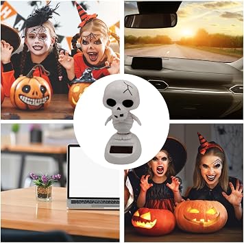 Halloween Solar - Halloween Solar Bobble Skeleton Head Shake Dancing Toy Figures | Car Toy Decoration Solar Powered Car Dashboard Ornaments | Halloween Accessories, Children's Toys