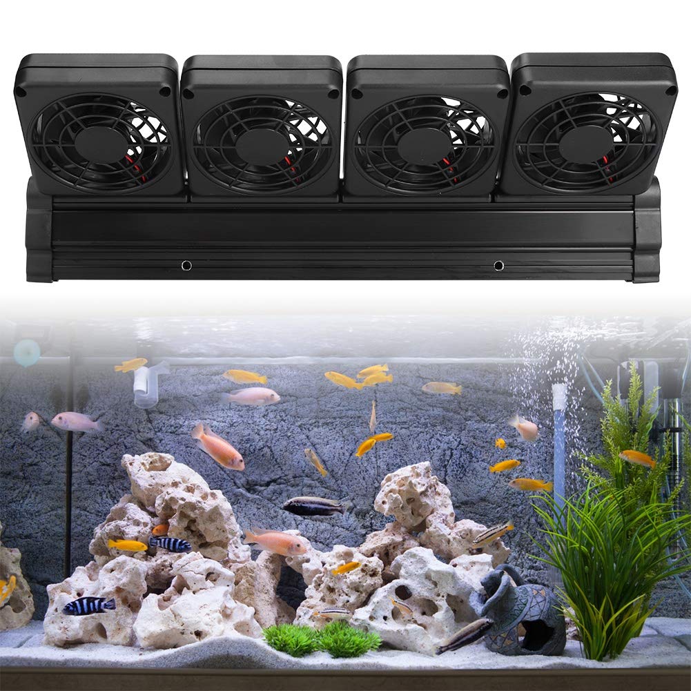 Tnfeeon Verstellbarer Vierkopf-Kühlventilator für Aquarien, um 100 Grad Drehbar mit 2-Gang-Schalter für die Kühlung des Aquariums, Reduziert die Wassertemperatur um 3–4 °C, Hängt Weniger (EU-Stecker)