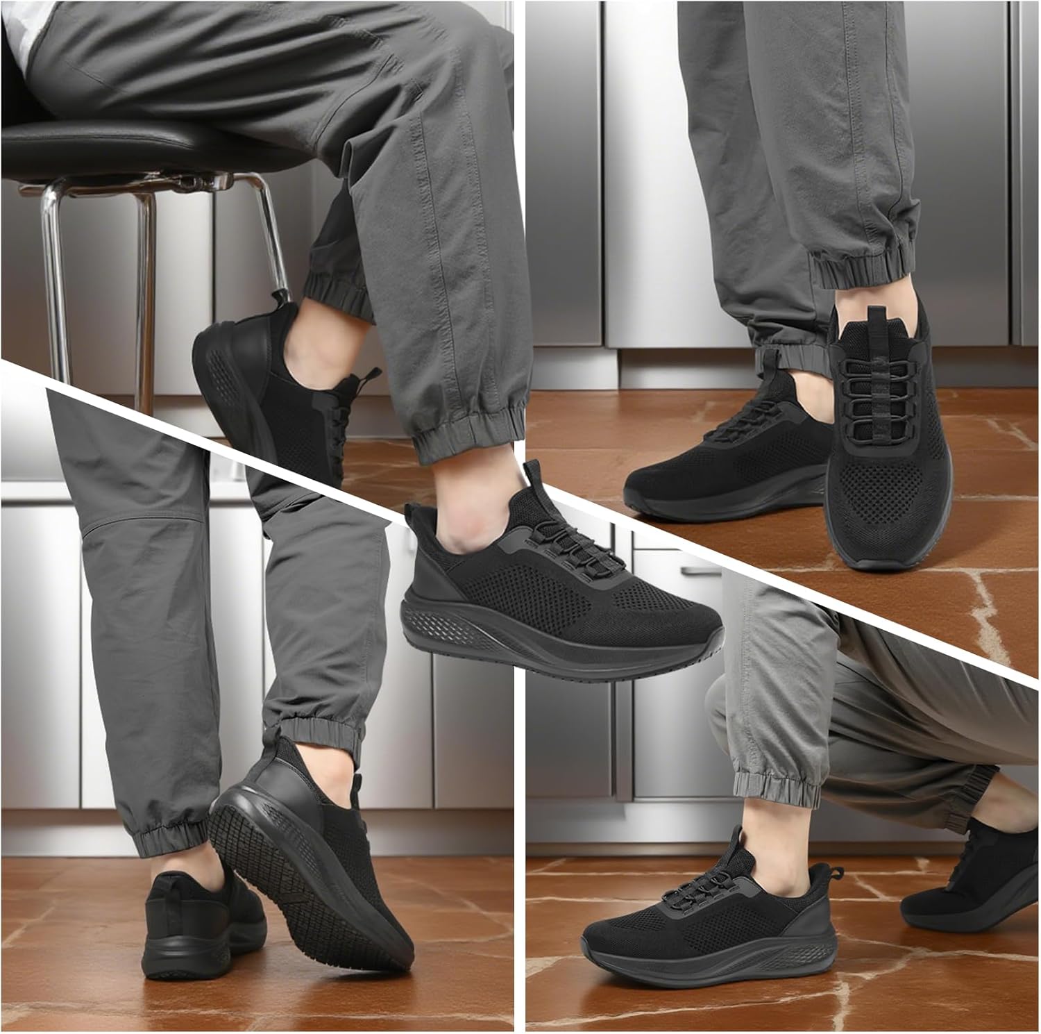 Slip Resistant Work Shoes for Men, Black Zapatos de Trabajo para Hombres, Non Slip Comfortable Lightweight Food Service Chef Sneakers in Kitchen Restaurant, Medium or Wide, US 6.5-14 - Image 2