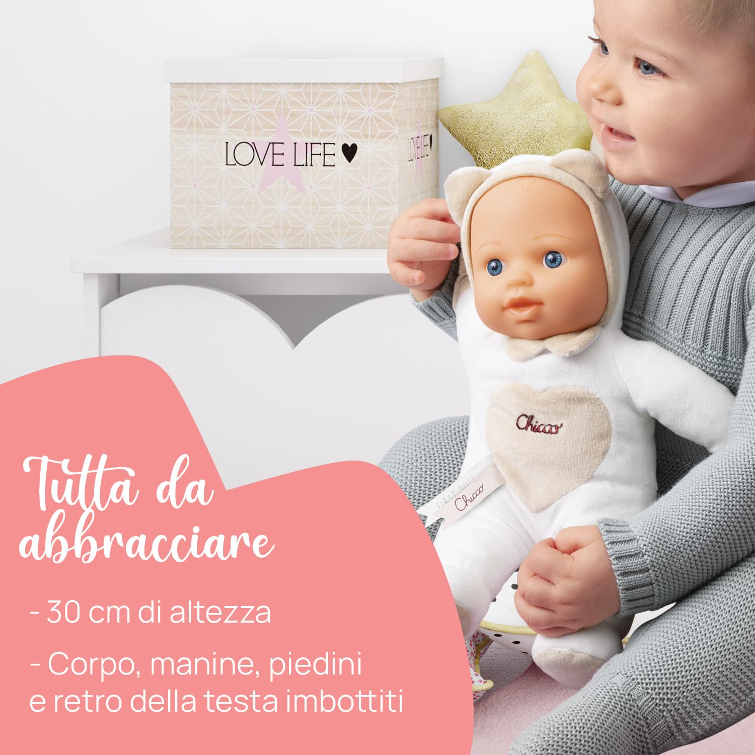 Chicco Gioco La Mia Prima Bambola, Bambola Bambina con morbido cuore Massaggiagengive per la Dentizione, Soffice e Leggera, Lavabile in Lavatrice, Giochi Bambini 0 Mesi +, Idea Regalo Neonato, Neutro