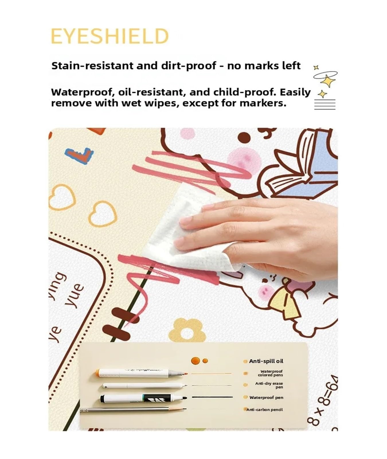 Tappetino Scrivania In Pelle Tappetino da scrivania for l'apprendimento con tovaglia in silicone morbido impermeabile for bambini e studenti(Color 11,80 * 130cm)