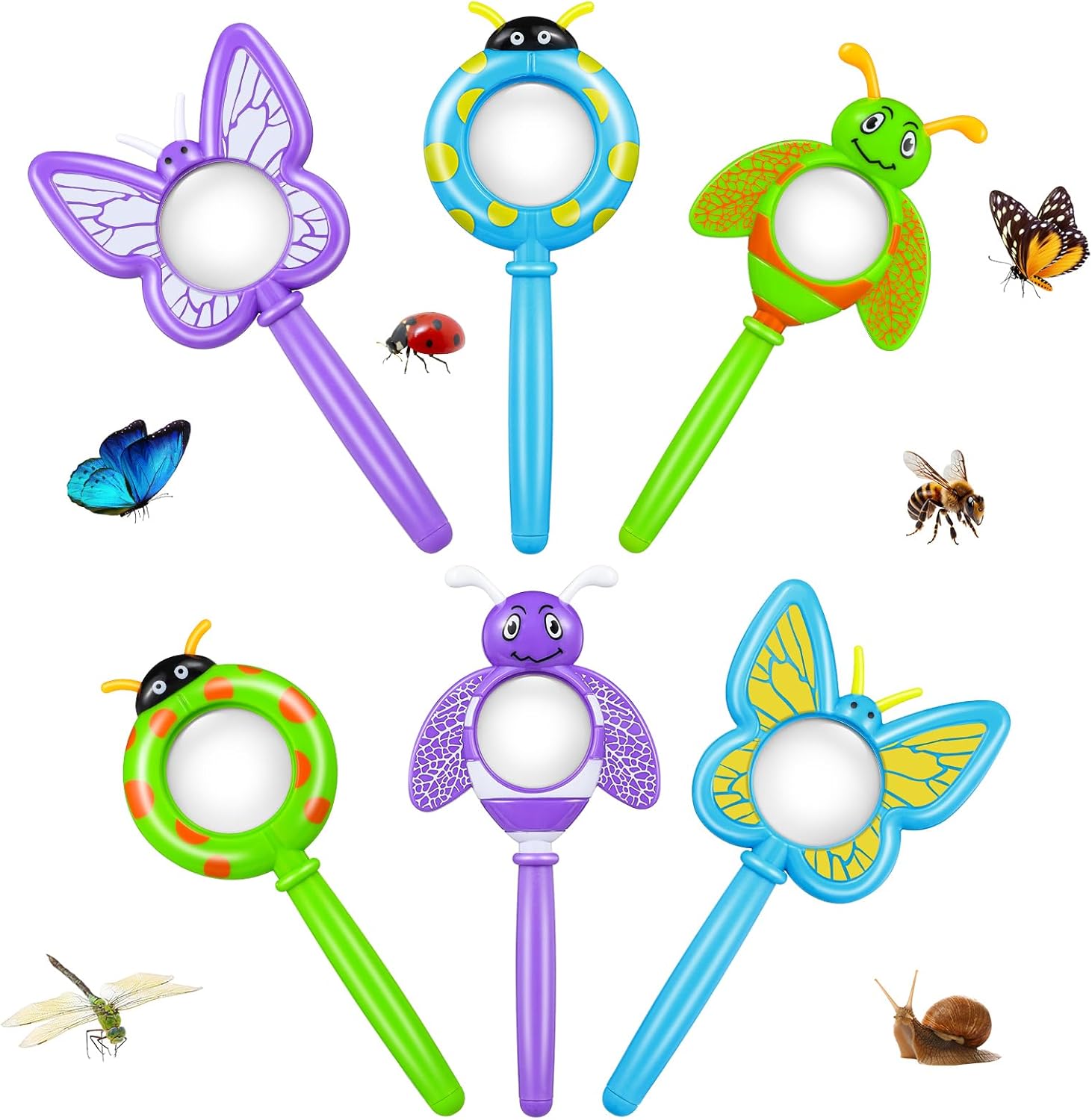 6Pcs Kids Magnifying Glass, Colorful Magnifying Glass for Kids, Hand Toy Magnify Glasses, Mini Magnifier Glasses for Science Class Reading Outdoor Observation Party Favor