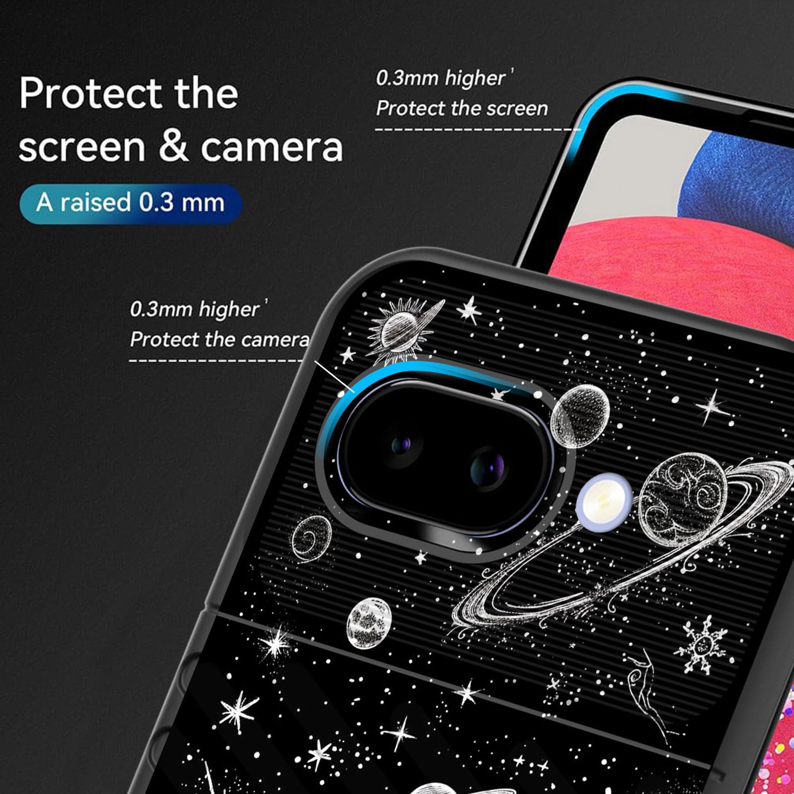 Funda protectora de goma TPU flexible con absorción de golpes para Google Pixel 9a de 6.3 pulgadas 2025, planeta espacial exterior Star Moon