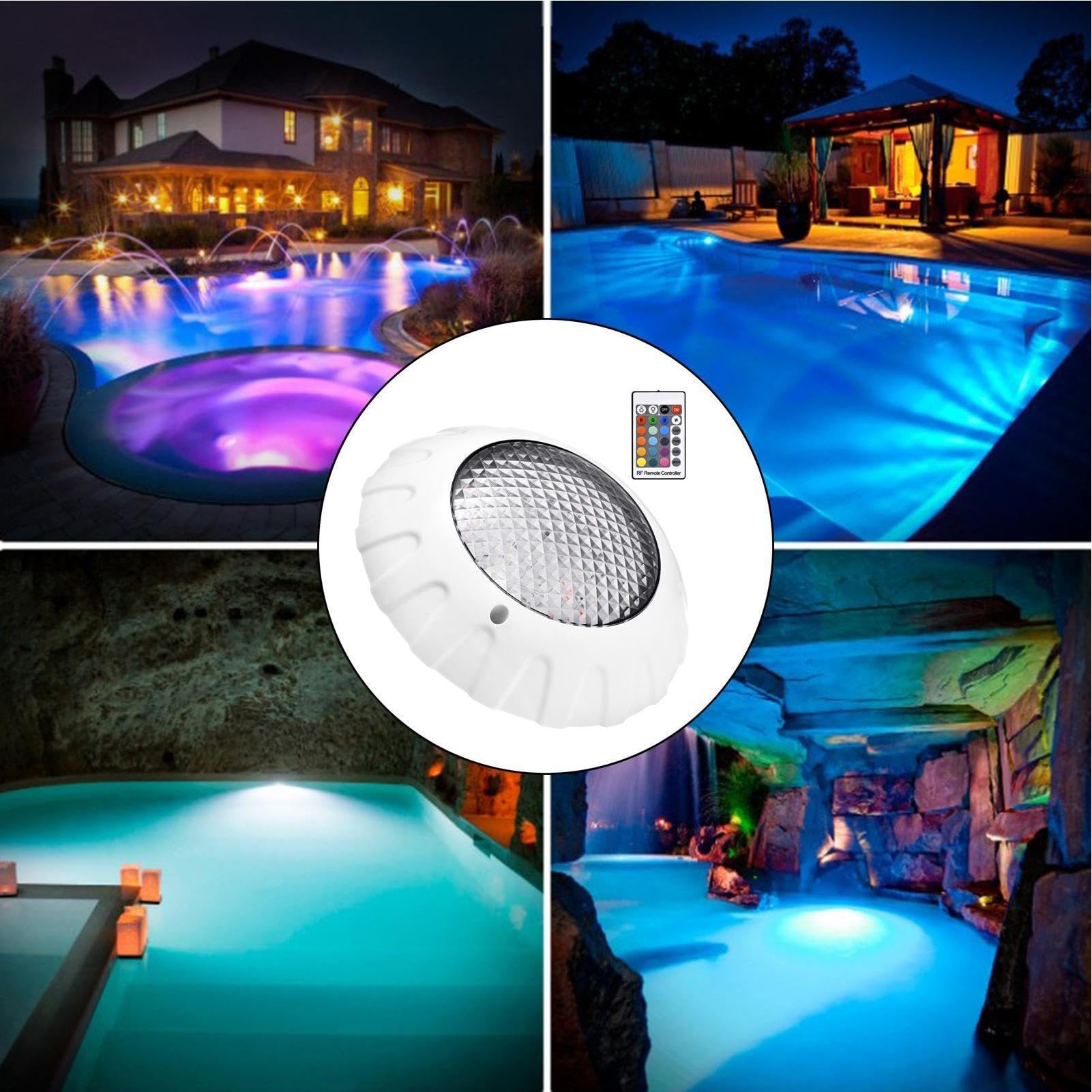 Zatapialne oświetlenie basenowe 38 W RGB 3000LM 6500K IP68 Wodoodporne | Wielokolorowe oświetlenie LED do spa umywalka prysznicowa fontanna ogrodowa kałuża kryta