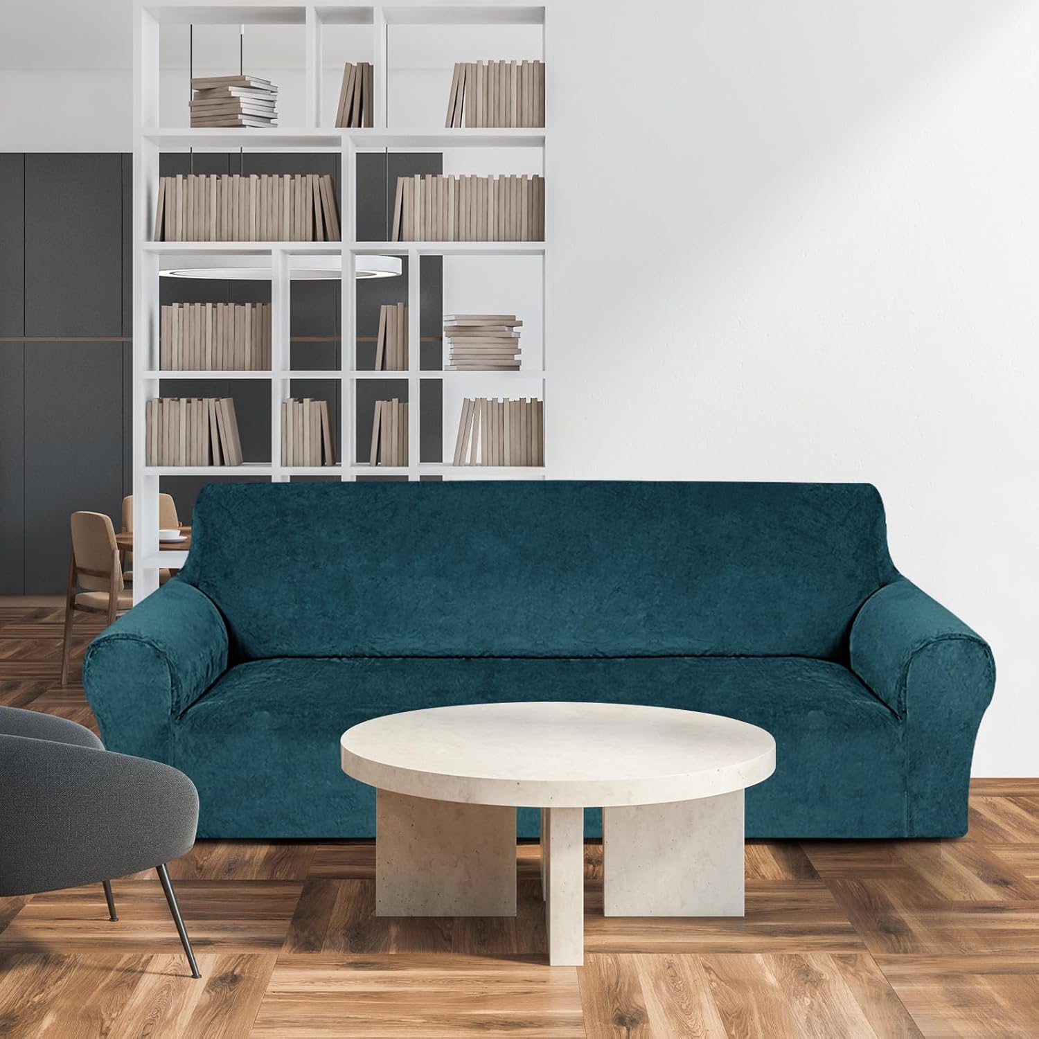 Peryiter 3 Pcs Slipcover Set for Couch Furniture Covers for Sofa Loveseat Couch Arm Chair, Form Fit Stretch, Wrinkle Free, Furniture Protector(Deep Teal,Velvet)